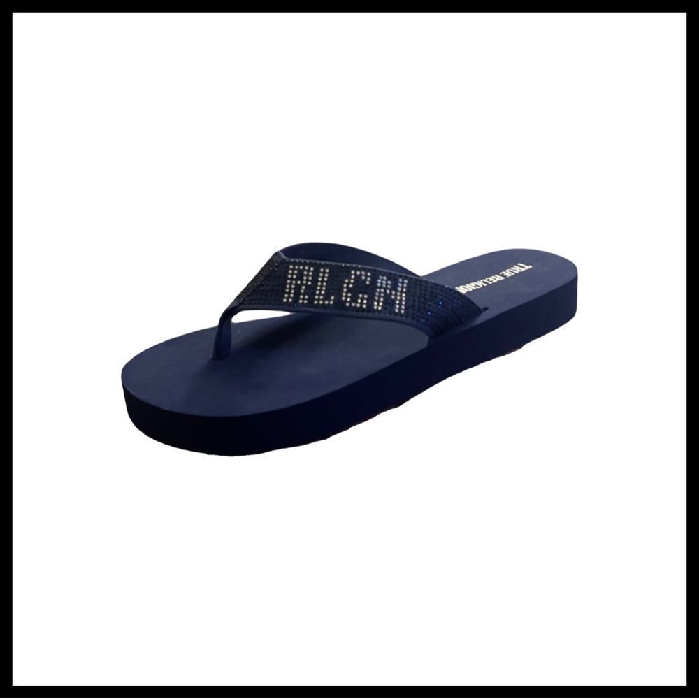 True Religion Amayah Bling Navy Blue Flip Flops Sandals Slide